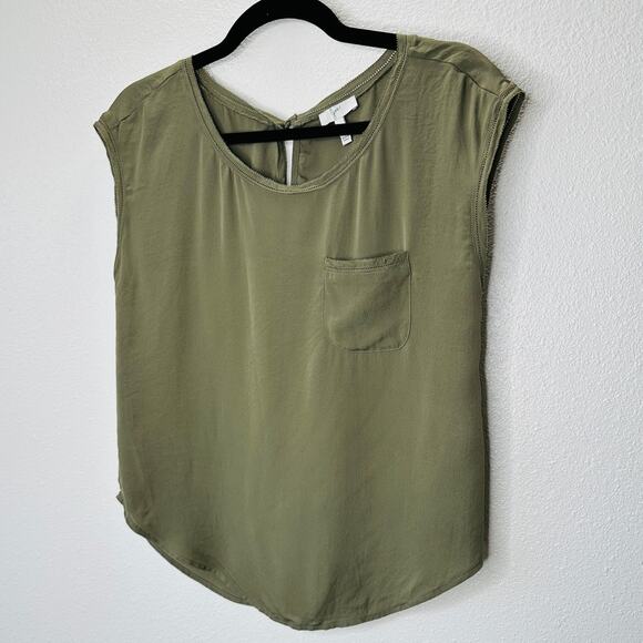 Joie Olive Green Round Neck Front Pocket Sleeveless Keyhole Back Blouse XS - Picture 2 of 12
